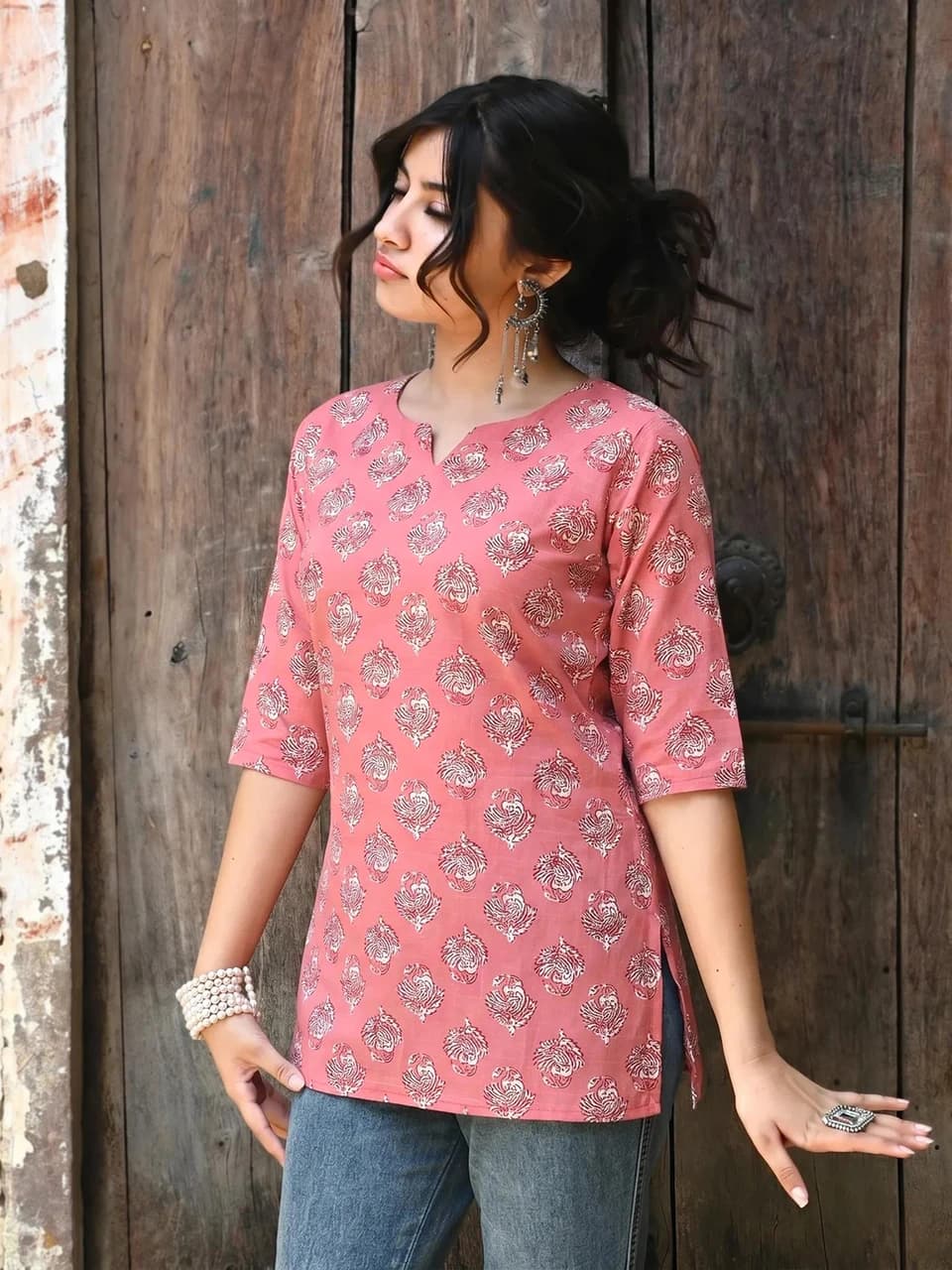 Embroidered Viscose Rayon Asymmetric Kurta for Girls