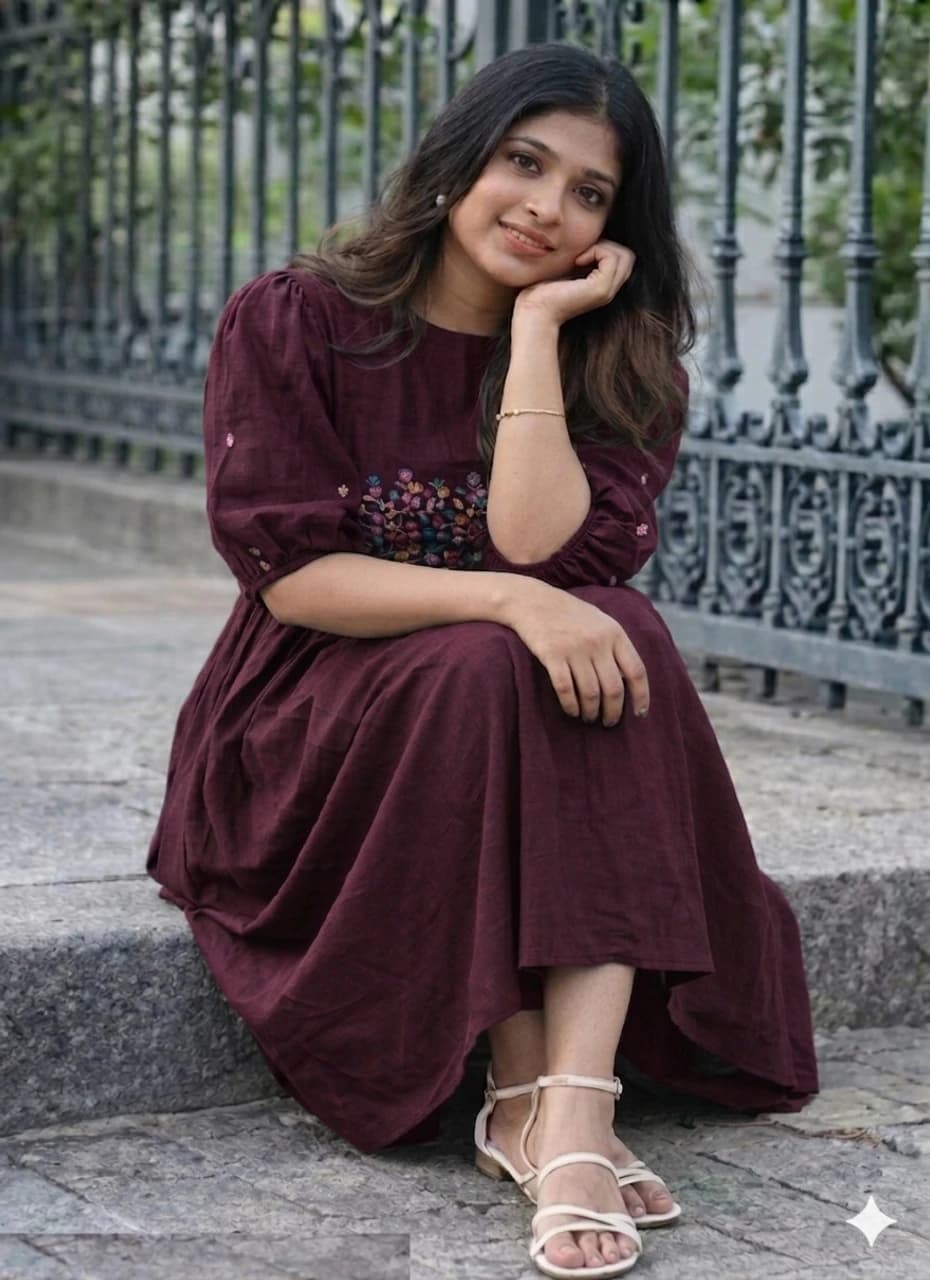 Embroidered Viscose Rayon Flared Kurta for Women